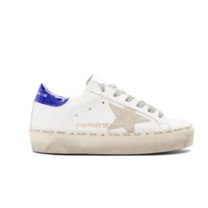 Golden Goose White Glitter Tab Hi Star Sneakers